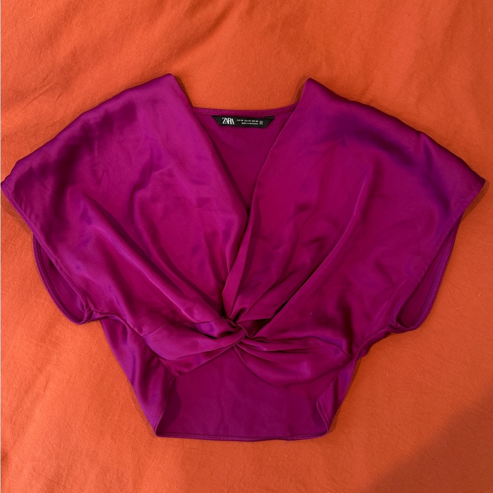 Zara Women's Plum Twist Front Blouse Satin Size Xs